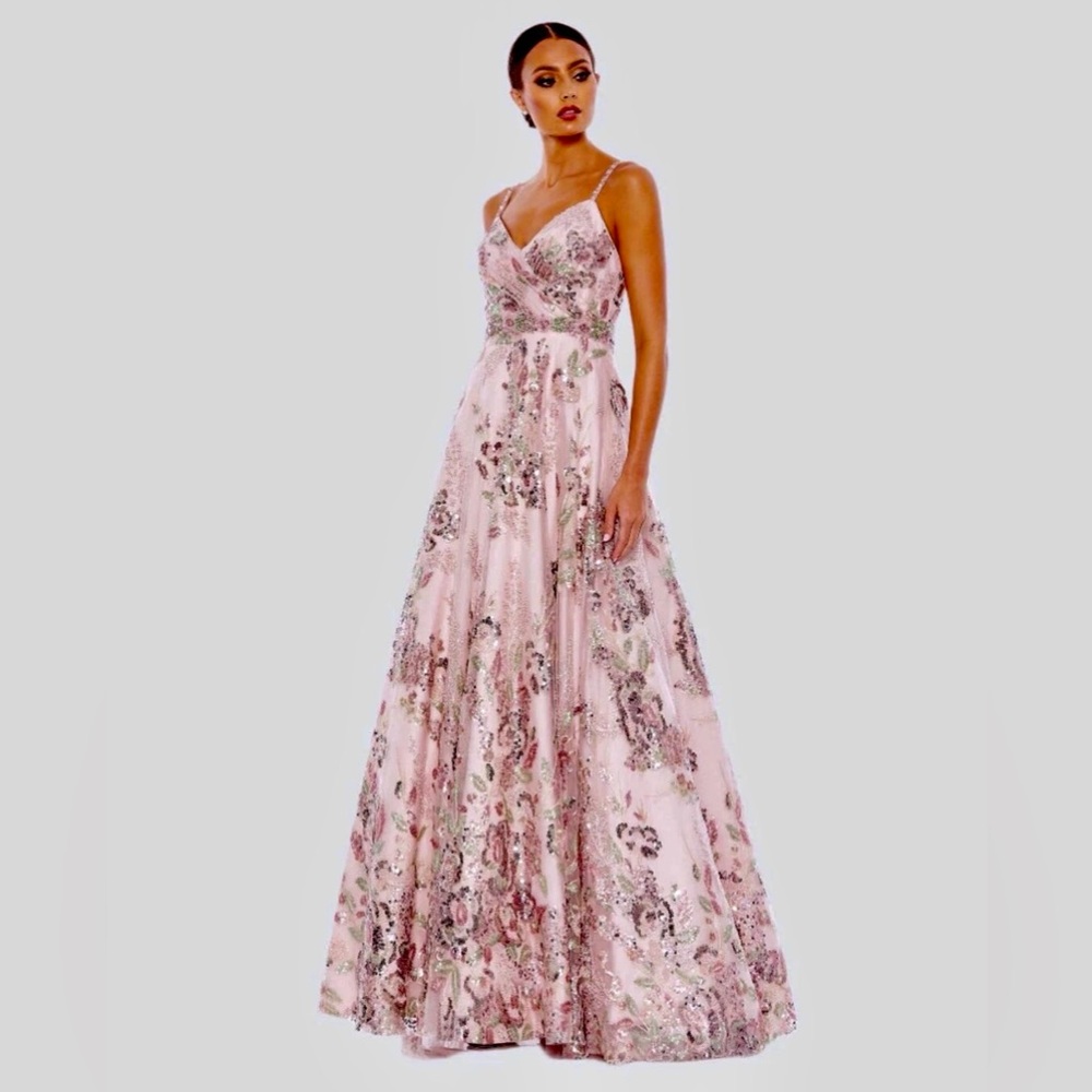 Mac Duggal 67971 Rose Pink Floral Sequin Gown Sz 8 NWT Formal Prom Wedding Guest